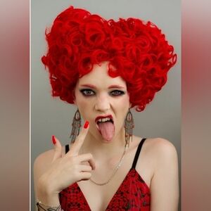 Red Heart Queen Costume Women Cosplay Girls Pre-styled Fluffy Short Curl…